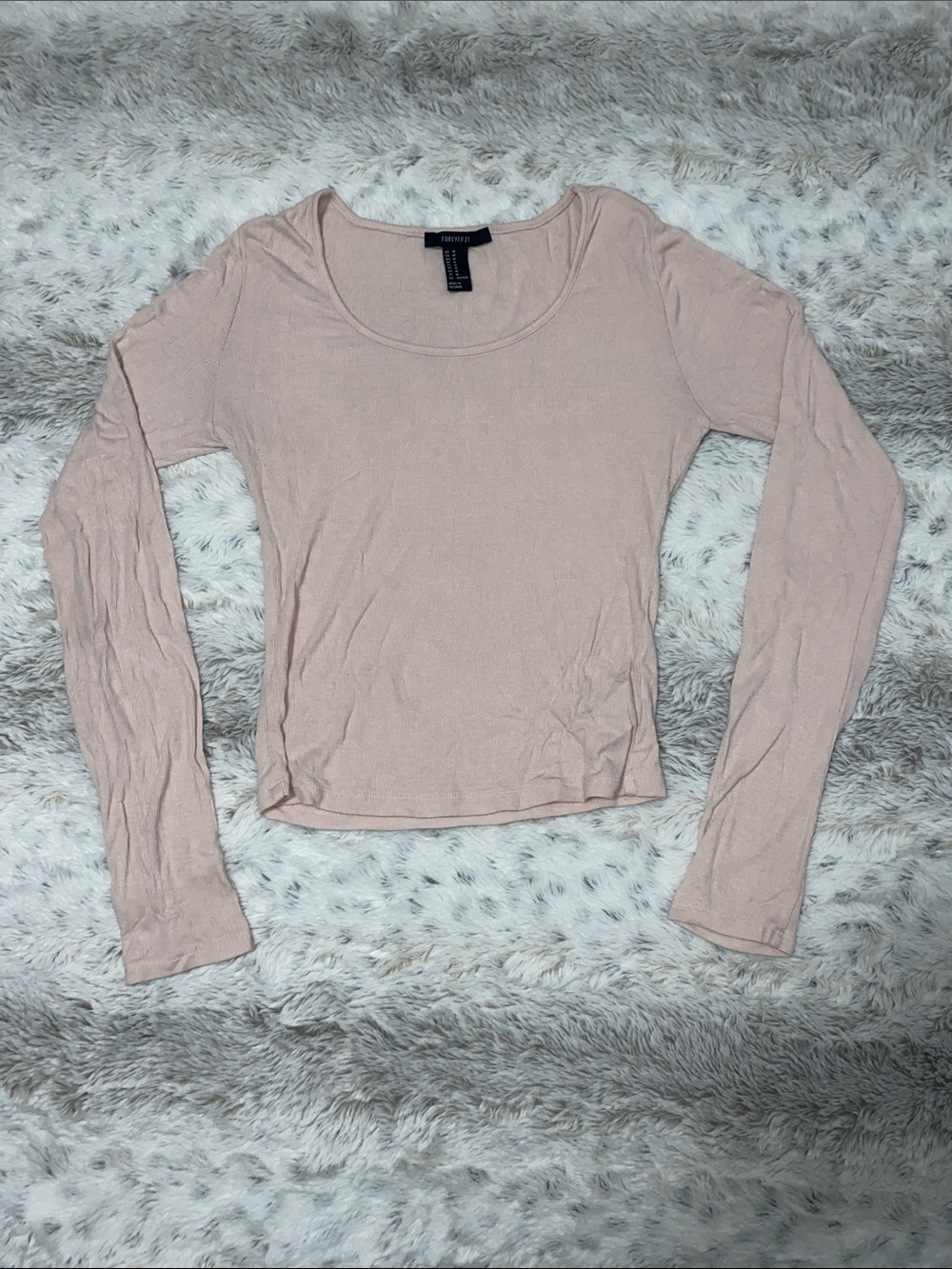 Forever 21 Pale Pink Long-Sleeve Scoop Neck Tee